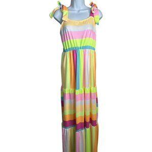 GirlyGoGarter Striped Sleeveless Maxi Dress | Size M | Fairy Rainbow Key Details